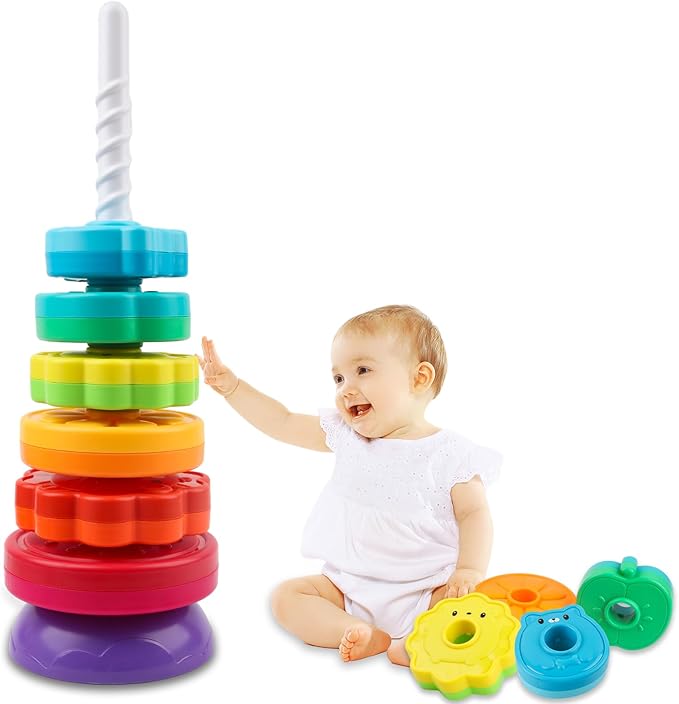 LBAIBB Spinning Stacking Toys,Spin Toy for Toddlers 1-3,Montessori Toys for 1 Year Old,Rainbow Spin Tower,Autism Sensory Learning Toy,Suitable for Gifts for Boys and Girls