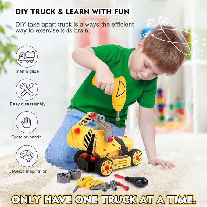 7 in 1 Take Apart Toys with Electric Drill Take Apart Truck Toys Construction Set DIY Engineering Building Toy Push Go STEM Toy Gift for Boys Toys Ages 4-7 Years Old