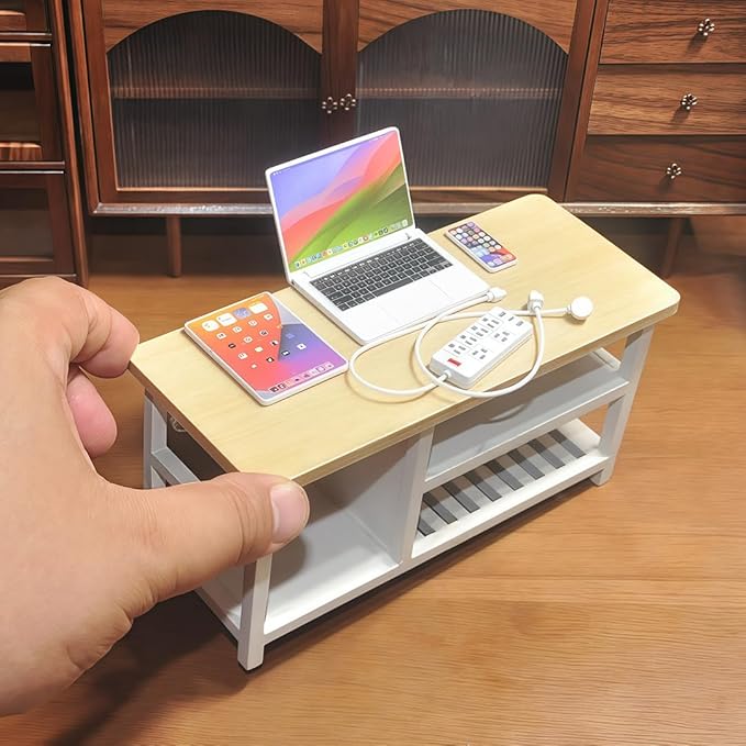 Miniature Electronics Set for Dollhouses: 1:6 Scale Metal Smartphone, Tablet, Laptop & Socket - Doll Accessory Compatible with 1:12 Scale Miniatures - 5 Color Variants (White)