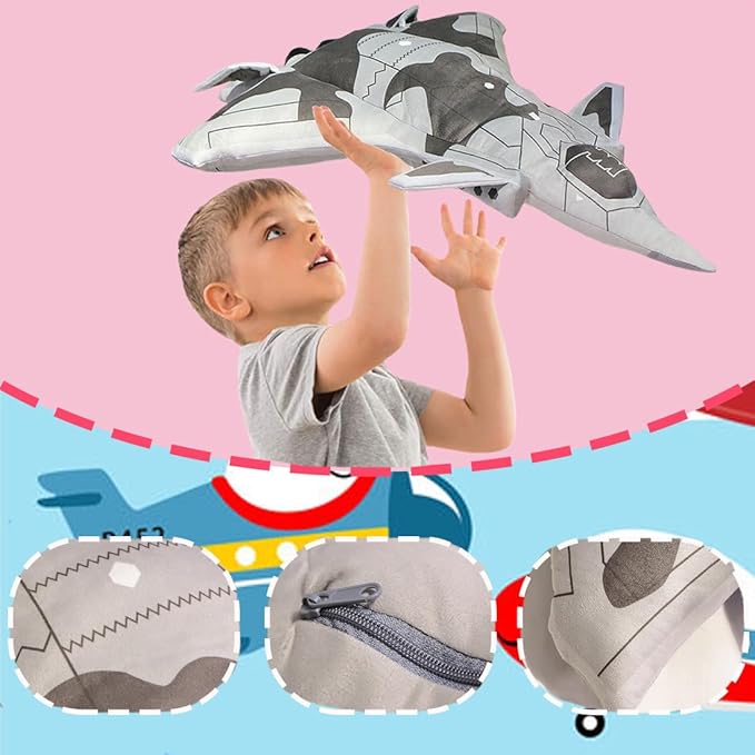 ELAINREN Simulation Airplane Model Plush Pillow with Blanket Large Stuffed Space Shuttle Toy Plushie Thunderbirds Plane Doll Cushion(75x55cm)