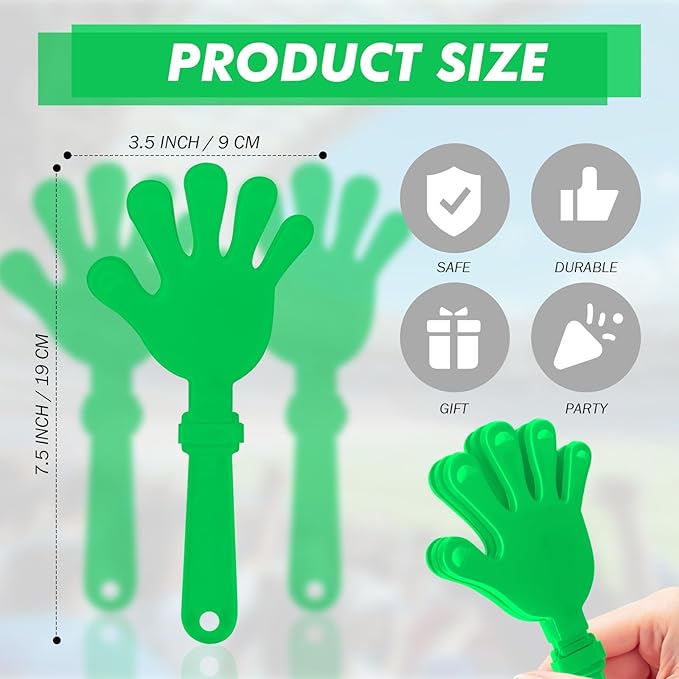36 Pcs Hand Clappers Noisemakers 7.5 Inch Clappers Noisemakers Plastic Hand Clappers for Birthdays Game Football Sporting Events Cheers Supplies Dance Basketball Football Noisemakers（Green）