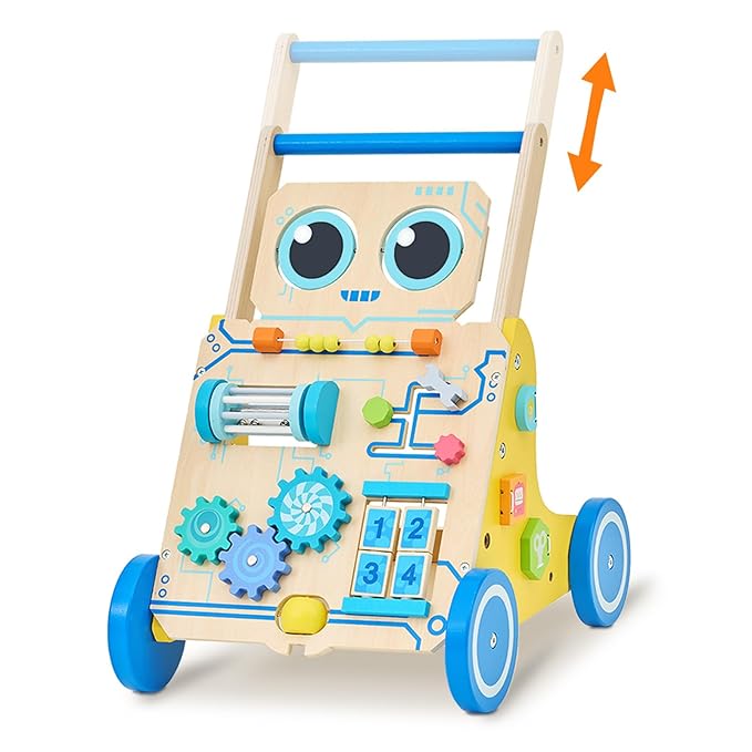 Monläurd® Robot Wooden Baby Walker, Adjustable Push ＆ Pull Toy, Montessori Activity Center, Learning Activity Walker - Ideal for Early Development & Motor Skills for Toddlers