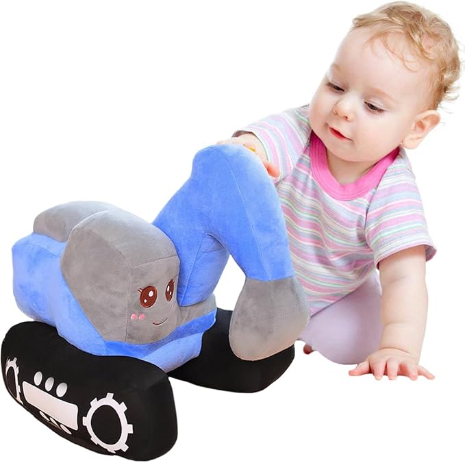 ELAINREN Simulation Blue Excavator Plush Toy Cool Digger Stuffed Gifts for Boys Cartoon Construction Truck Plushie Car Gifts/26x23cm