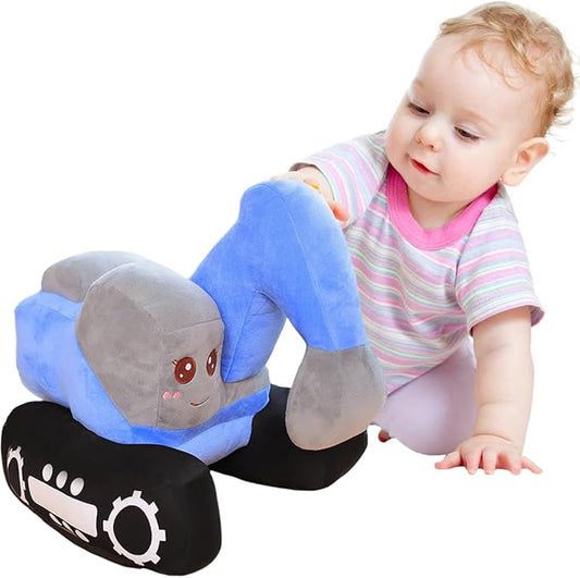 ELAINREN Simulation Blue Excavator Plush Toy Cool Digger Stuffed Gifts for Boys Cartoon Construction Truck Plushie Car Gifts/26x23cm