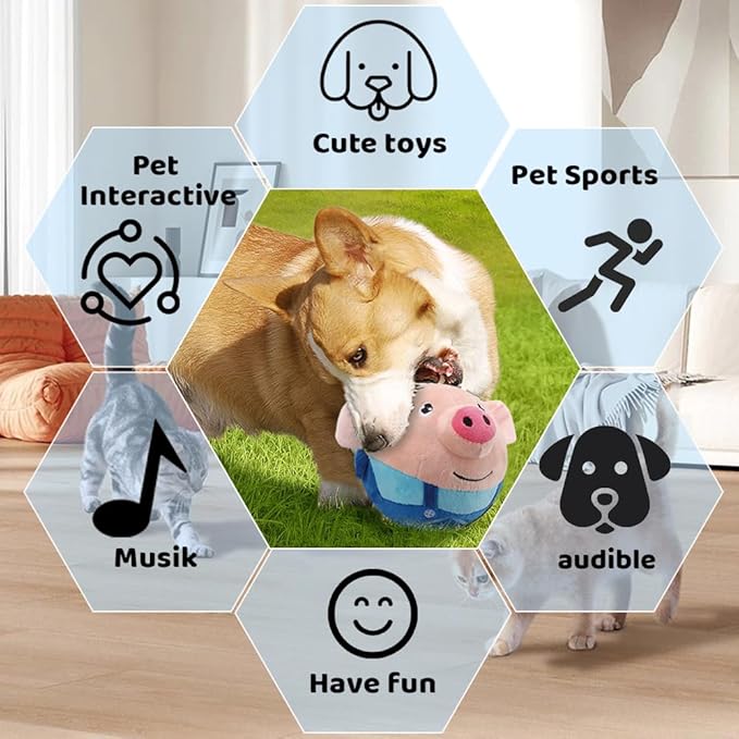 Moving Pet Plush Toys, USB Rechargeable Interactive Dog Toys, Moving Plush Squeaky Toys for Small Medium Large Dogs (Red Pig)