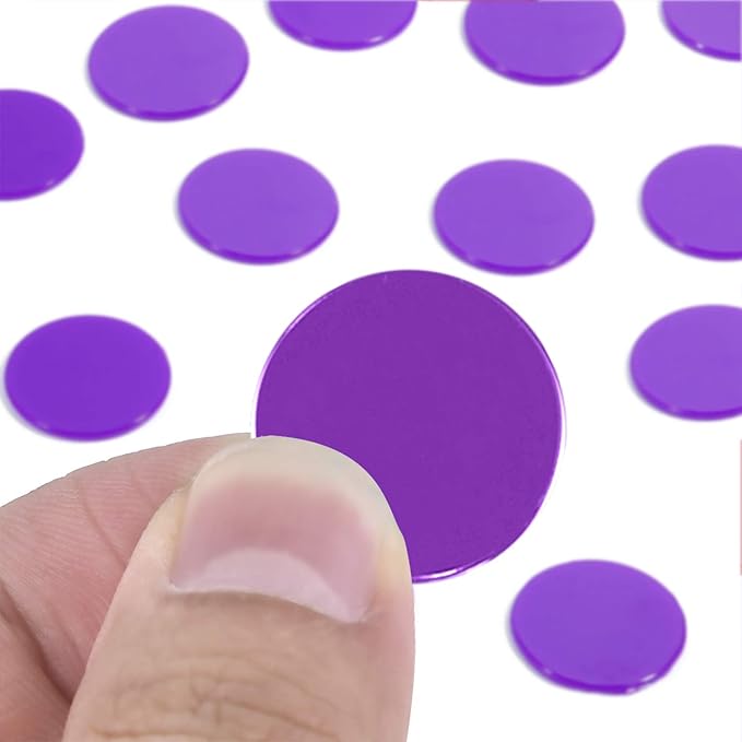 Coopay 1-1/5 inch Plastic Learning Counters Disks Bingo Chip Counting Discs Markers for Math Practice and Poker Chips Game Tokens, 200 Pieces(Purple)