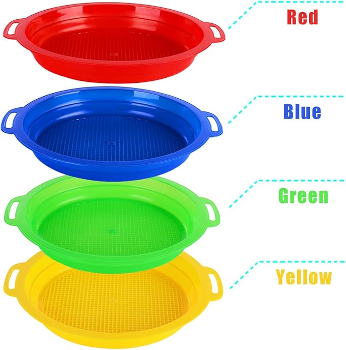 Sand Sifters Sieve for The Beach Sand Toys (Red, Blue, Yellow & Green) Complete Gift Set Bundle-4Pack(8.75x 9.75in)…