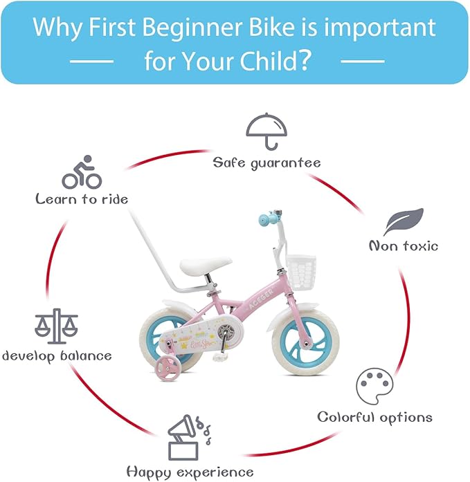 ACEGER 12" Kids Balance Bike with Basket, Toddler Bicycle for Early Learning Leg Strength and Steady Balancing, Durable Frame&Tool-Free Adjustable Seat, Gift Bike for 2-5 Kids, No Brake