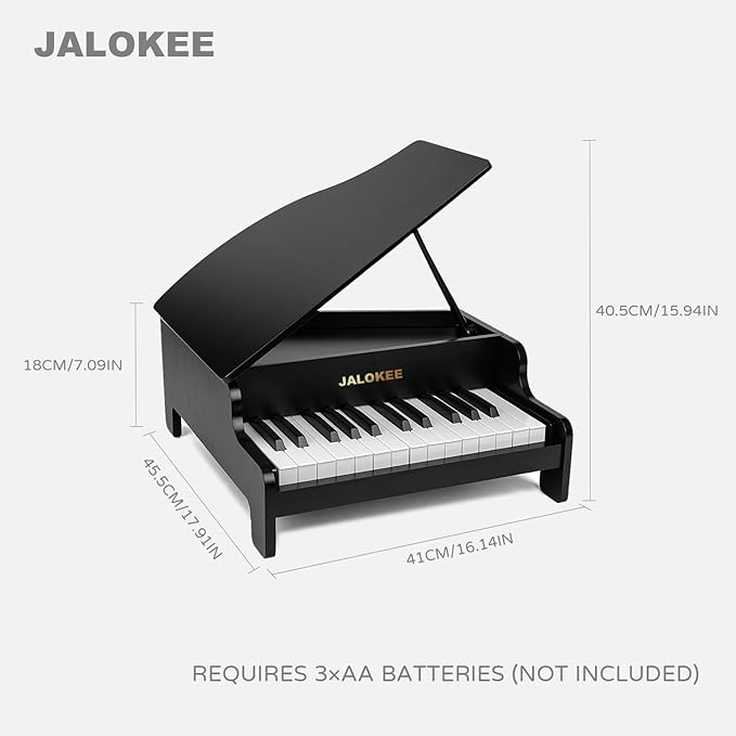 Kids Piano Keyboard, 25 Keys Grand Piano for Kids, Mini Music Educational Instrument Toy, Volume Adjustable, Wood Toy for Toddlers Girls Boys (Black)