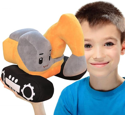ELAINREN Simulation Yellow Excavator Plush Toy Cool Digger Stuffed Gifts for Boys Cartoon Construction Truck Plushie Car Gifts/26x23cm
