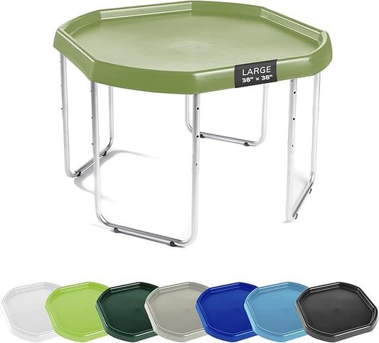 MEKA Large 38"x38" Tuff Tray Set Olive Green, Activity Sensory Tray Plus Stand Children, Outdoor Play Sand and Water Table for Toddlers and Kids, Toy Boys Girls