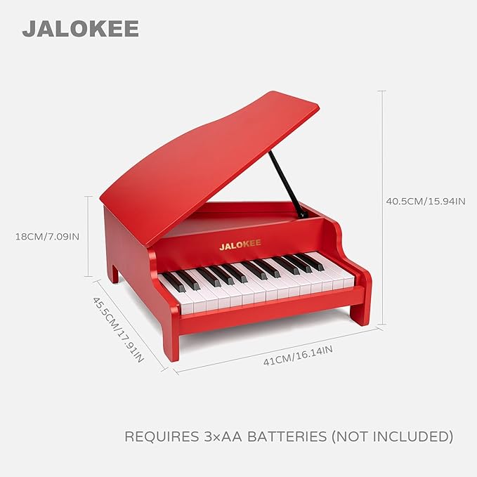 Kids Piano Keyboard, 25 Keys Grand Piano for Kids, Mini Music Educational Instrument Toy, Volume Adjustable, Wood Toy for Toddlers Girls Boys (Red)