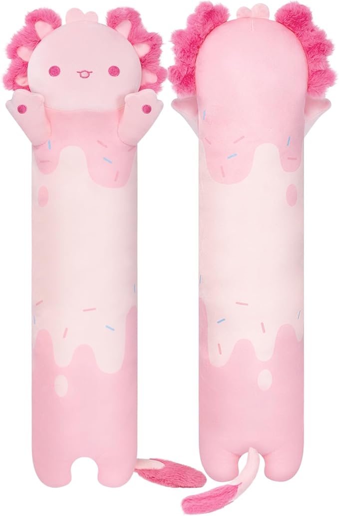 Mewaii Long Axolotl Plush 5 Sizes, 120% Extra Filling Giant Plushness Kids Body Pillow, Kawaii Cute Pink Axolotl Stuffed Animals Plushies, Big Long Body Pillow Cat Plush Gift for Girls 20”