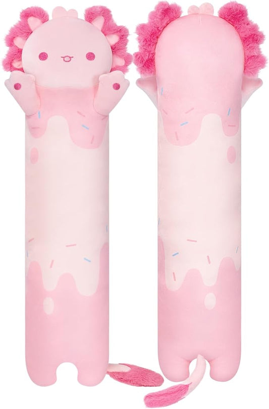 Mewaii Long Axolotl Plush 5 Sizes, 120% Extra Filling Giant Plushness Kids Body Pillow, Kawaii Cute Pink Axolotl Stuffed Animals Plushies, Big Long Body Pillow Cat Plush Gift for Girls 20”