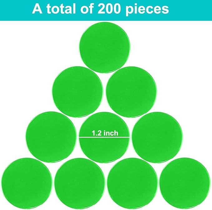 Coopay 1-1/5 inch Plastic Learning Counters Disks Bingo Chip Counting Discs Markers for Math Practice and Poker Chips Game Tokens, 200 Pieces(Green)