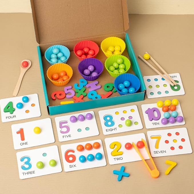 Montessori Arithmetic Math Toy Set,Montessori Arithmetic Kit,Number Crunching Clip Bead Matching Game for Early Childhood Educational Activities,Boy Girl Birthday Gift (1 Set)
