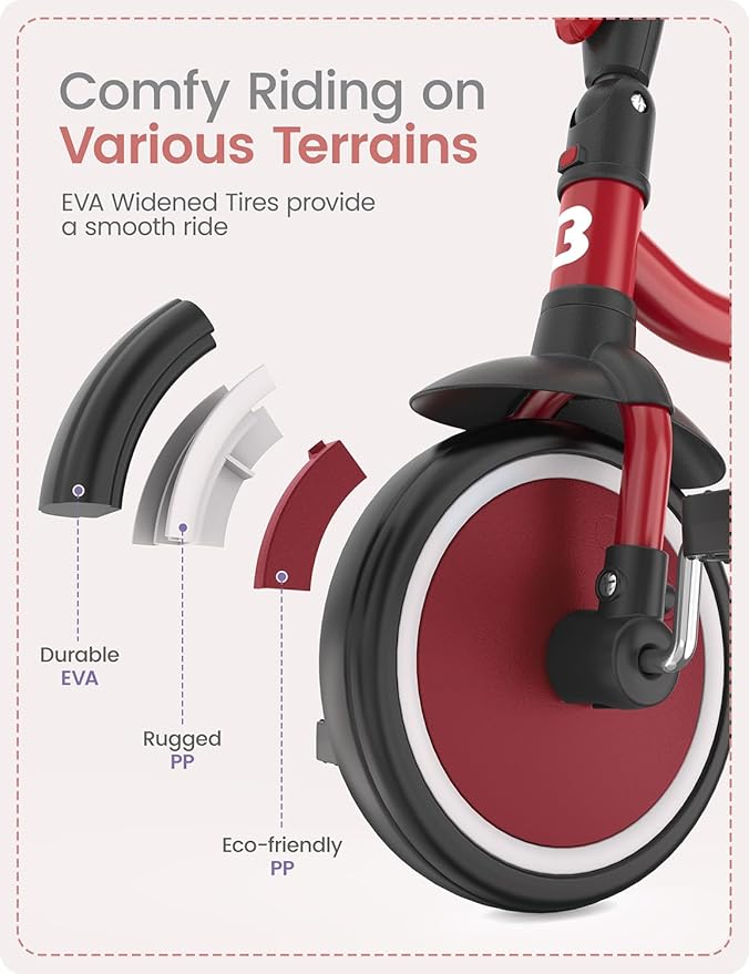 besrey Toddler Tricycle with Bell, Kids Tricycle Age 18 Months to 5 Years, Kids Trike, Toddler Bike for 1.5-5 Year Olds, Baby Trike, Gifts & Toys for Boys & Girls, Red