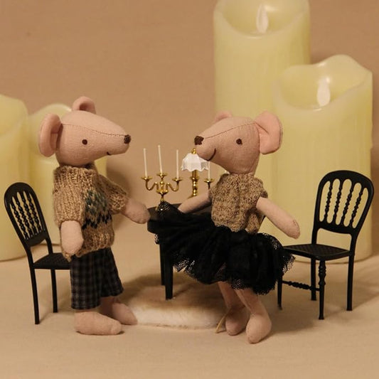 Fancy Vintage Dollhouse Furniture Dining Table Set, 1/12 Scale Miniature Table and 2 Chair of Dining Room Modern 3PCS Iron Dollhouse Furniture Christmas/Birthday Gift