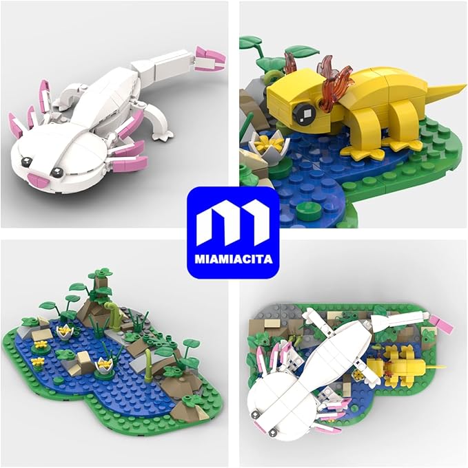 Axolotl Toy Building Set, Axolotl Doll Figures with Grass and River Scenery Accessories Building Kits, Axolotl Toys A Gift for Kids, Boys and Girls Ages 6 and Up