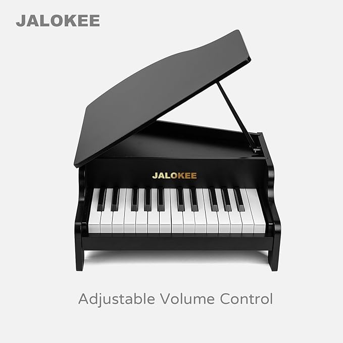 Kids Piano Keyboard, 25 Keys Grand Piano for Kids, Mini Music Educational Instrument Toy, Volume Adjustable, Wood Toy for Toddlers Girls Boys (Black)