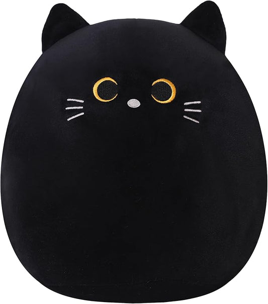 SQEQE Cat Plush Pillow Kawaii Cat Stuffed Animal Fluffy Cartoon Cat Plushies Cat Plushie Doll Toys Soft Cat Shape Design Stuffed Animals Gifts for Kids(Black, 10 inch)
