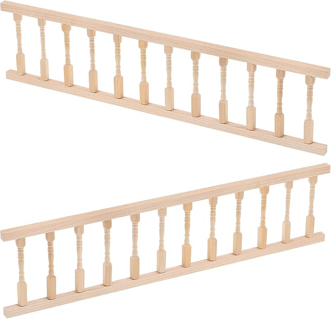 2Pcs Dollhouse Handrail 1:12 Wooden Mini Railing Dollhouse Fence Mini Handrail for Miniature Props Doll House Furniture Decoration