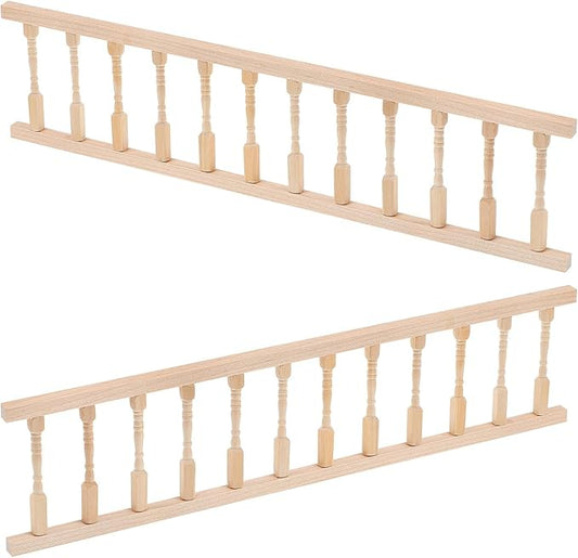 2Pcs Dollhouse Handrail 1:12 Wooden Mini Railing Dollhouse Fence Mini Handrail for Miniature Props Doll House Furniture Decoration