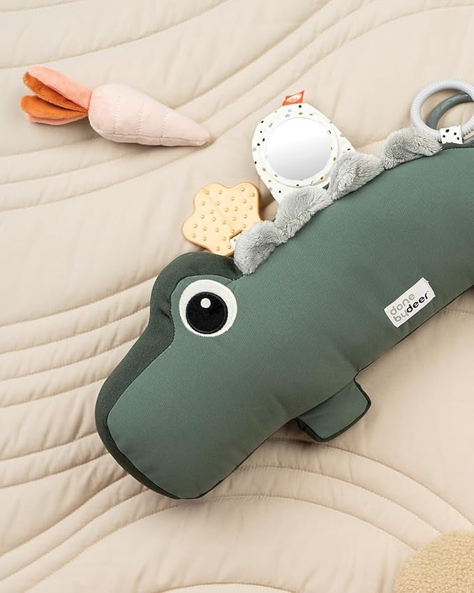 Done by Deer Tummy Time Pillow 3-6 Months - Activity and Tummy Time Toy for Baby 3 Months+ - Soft Floor Pillow with Baby Teething Toys, Small Mirror, Tags, and Crinkle Sounds for Sensory Exploration