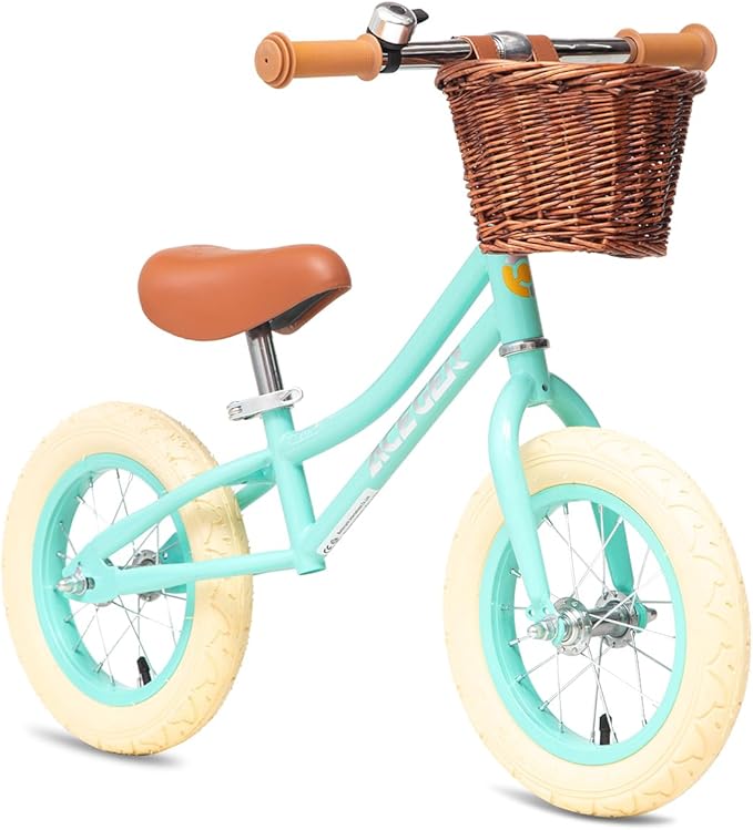 ACEGER 12" Kids Balance Bike with Basket, Toddler Bicycle for Early Learning Leg Strength and Steady Balancing, Durable Frame&Tool-Free Adjustable Seat, Gift Bike for 2-5 Kids, No Brake