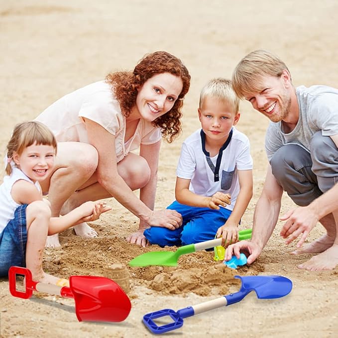 16inch Beach Sand Shovels Toys for Kid Adult, 3PCS Sturdy Long Wooden Spade Gardening Tool Kits Sand Snow Digging for Boy Girl, ABS Plastic Scoops Exploration Gift for Summer Backyard Planting Camping