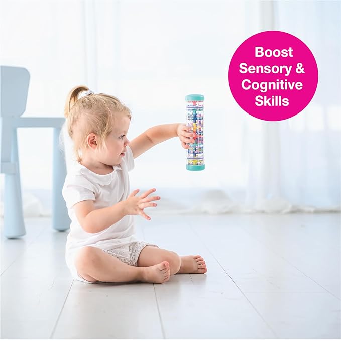 Edushape Rainstick 8 Inch - Rainmaker Toy for Babies, Sensory Tubes Musical Instrument - Rain Stick Baby Toy for Soothing Rain Sounds, Perfect Tummy Time Toys, Engaging Toddler Sensory Play