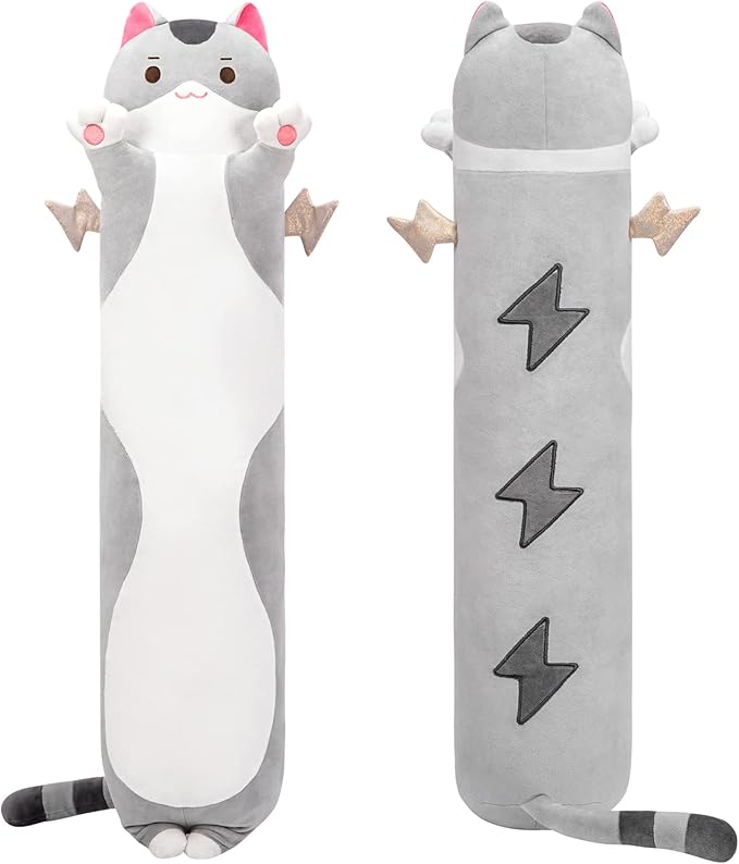 Mewaii 20” Long Cat Plush 5 Sizes, 120% Extra Filling Giant Plushness Kids Body Pillow, Kawaii Cute Grey Cat Stuffed Animals Plushies, Big Long Body Pillow Cat Plush Gift for Girls 20”