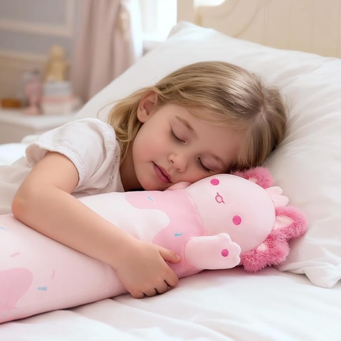 Mewaii Long Axolotl Plush 5 Sizes, 120% Extra Filling Giant Plushness Kids Body Pillow, Kawaii Cute Pink Axolotl Stuffed Animals Plushies, Big Long Body Pillow Cat Plush Gift for Girls 20”