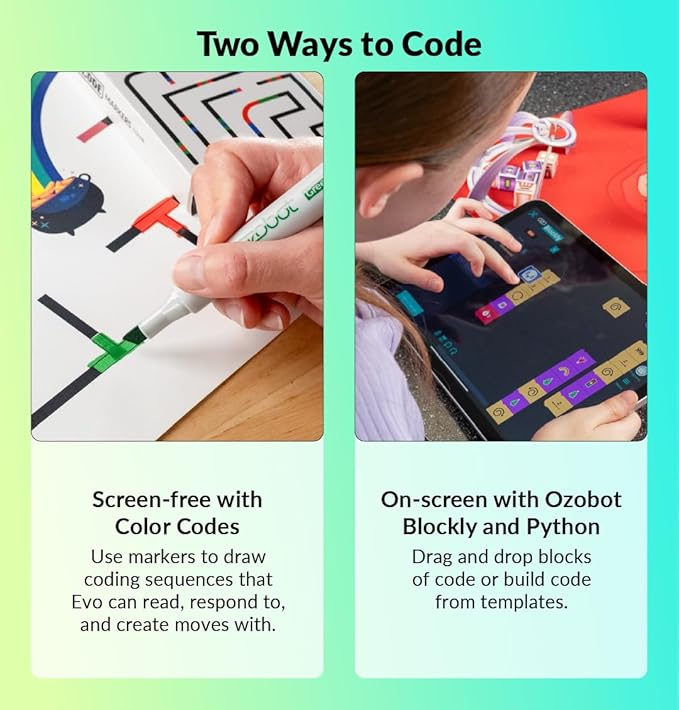 Ozobot Evo Entry Kit, Interactive Coding Robot, Kids Ages 5+, Includes Color Code Markers, Charging Cable, Zip Case, Access to 700+ STEM Lessons, Educators & Parents, No Coding Experience Required