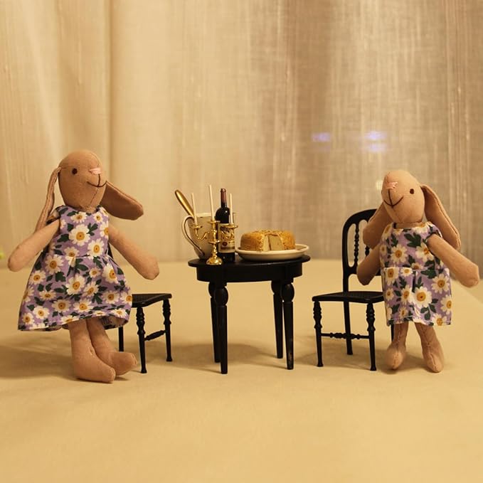 Fancy Vintage Dollhouse Furniture Dining Table Set, 1/12 Scale Miniature Table and 2 Chair of Dining Room Modern 3PCS Iron Dollhouse Furniture Christmas/Birthday Gift