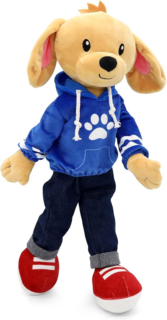 Plushible Soft Baby Doll, 18 Inch Dog - Plush Rag Doll with 2 Clothing Sets, My First Plush Toy for Girls, Boys & Infants, Soft Baby Stuffed Toy, Adorable Companion for 1 Year Old & Up