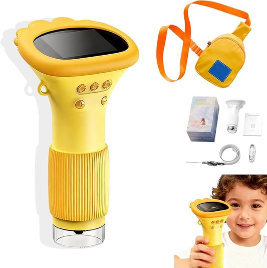 Lens Microscope Toy, Handheld Digital Microscopes, HD Pocket Portable Mini USB Microscopes Camera, 2" IPS Screen 1000X Microscope for Kids, Science Edu Fun Birthday Gifts Toys for Children (Yellow)
