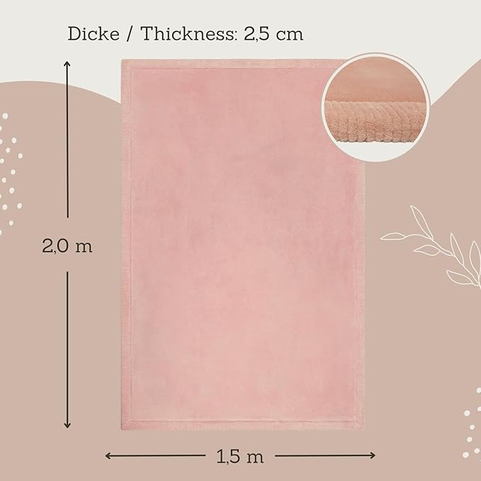 Stylish Coral Velvet Baby Play Mat 60" x 80" Pink – Soft 1" Thick High-Density Memory Foam Nursery Rug – Playmat for Floor with Non-Slip Backing for Crawling & Playing – Non-Toxic, odorless Area Rug