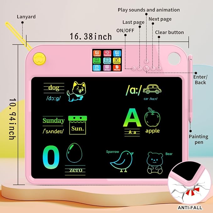 16" LCD Writing Tablet for Kids,Autism Sensory Toys Ages 3 4 5 6 7 Dual Screen Learning, 9 Knowledge Categories, Type-C, Lightweight, Long Battery Life, Ideal Christmas Gifts for Grandkids