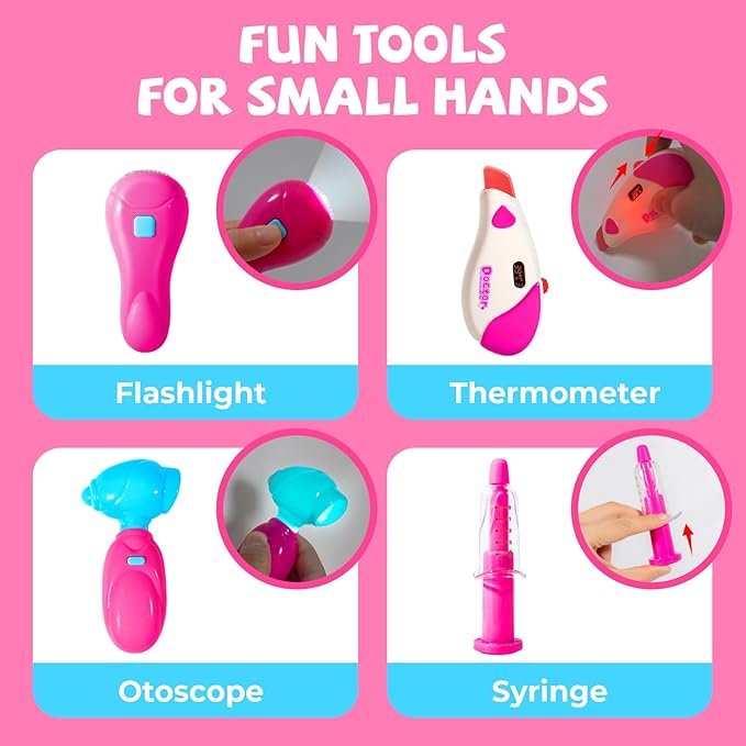 Doctor Kit for Toddlers 3-5 - Preschool Pretend Play Medical Kit with Stethoscope, Blood Pressure Cuff and Carrying Bag- Dress Up Toys for Kids Ages 3+ Years