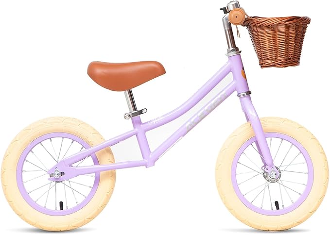 ACEGER 12" Kids Balance Bike with Basket, Toddler Bicycle for Early Learning Leg Strength and Steady Balancing, Durable Frame&Tool-Free Adjustable Seat, Gift Bike for 2-5 Kids, No Brake