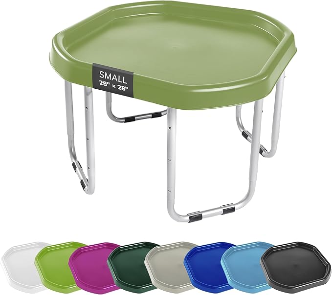 MEKA Small 28"x28" Tuff Tray Set Olive Green, Activity Sensory Tray Plus Stand Children, Outdoor Play Sand and Water Table for Toddlers and Kids, Toy Boys Girls