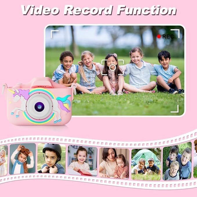 Kids Camera Toys for 3-8 Year Old Girls Boys, Toddler Digital Video Camcorder with Cartoon Soft Silicone Cover, Christmas Birthday Gifts for Kids - 32GB SD Card Included