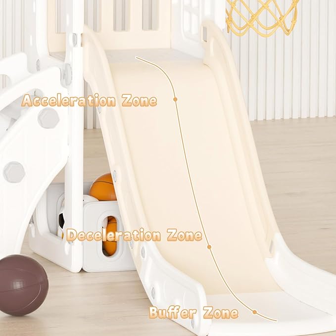 XJD 5 in 1 Toddler Slide, Kids Slide for Toddlers Age 1-3, Outdoor Indoor Playset for Toddlers with Basketball Hoop and Ball, Storage Space Christmas Birthday Gifts for Toddler (Beige)