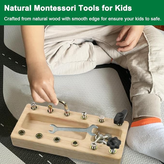 Montessori Screwdriver Board Set, Wooden Montessori Toy Tool for 3 4 5 Year Old Kids, Educational Screw Board Sensory Learning Toys STEM Fine Motor Skills Toys