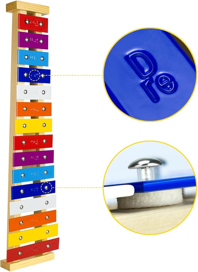 CeleMoon 15 Tone Natural Wooden Xylophone for Adults Kids Toddler with Multi-Colored Metal Bars, Music Instrument Gifts Toys for Preschool Educational Learning