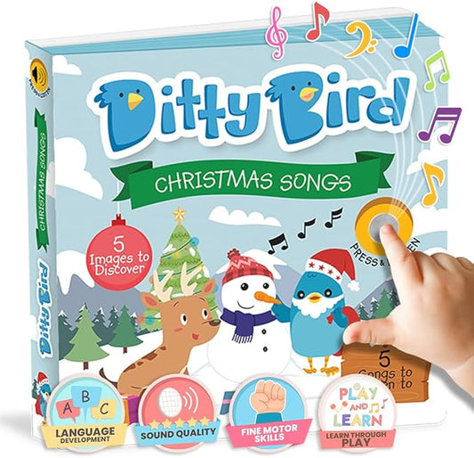 Ditty Bird Christmas Musical Book for Toddlers – Interactive Sound Book with Jingle Bells & Holiday Songs for Babies 1-3 | Sturdy Baby Book & Xmas Music Toy