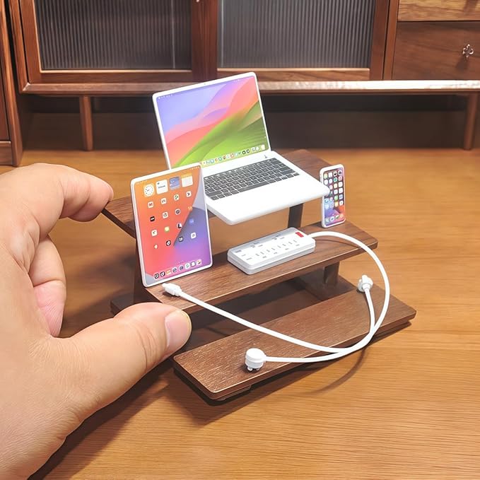 Miniature Electronics Set for Dollhouses: 1:6 Scale Metal Smartphone, Tablet, Laptop & Socket - Doll Accessory Compatible with 1:12 Scale Miniatures - 5 Color Variants (White)