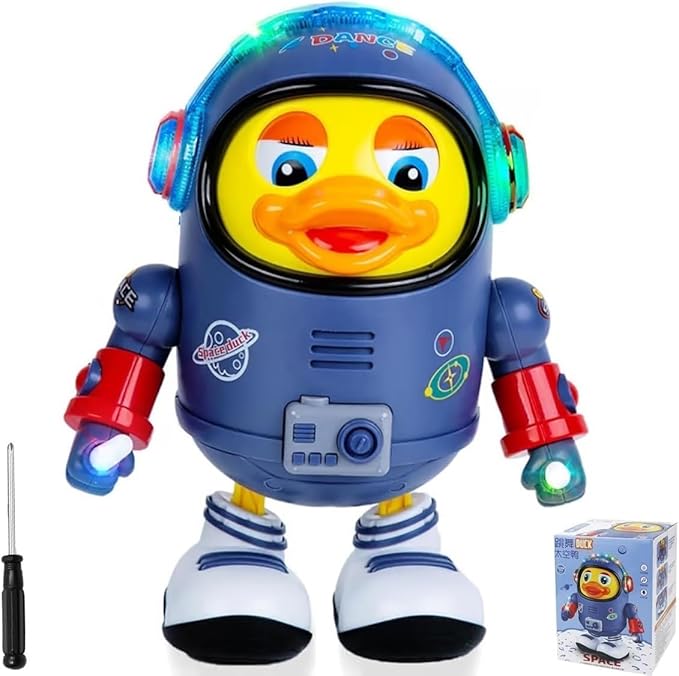 Dancing Space Duck Toy,Walking Duck Baby Robot, Cute Singing Walking Duck Toys with Music LED Lights for Kids Birthday Gifts