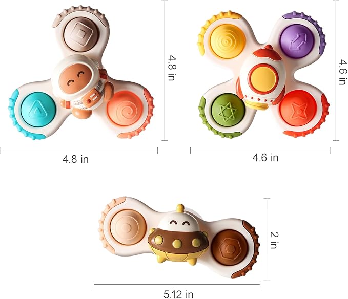ALASOU 3PCS Pop Suction Cup Spinner Toys for 1 Year Old Boy Girl|Novelty Spinning Tops Toddler Stocking Stuffers|Baby Bath Toy for Kids Ages 1-3|1 Year Old Boy Christmas Birthday Gift for Infant